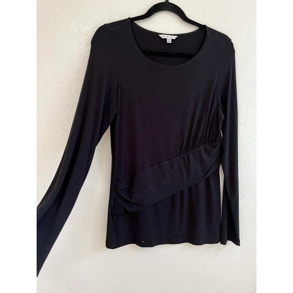 Cabi Black Long Sleeve Ruched Crossover Draped Top Size‎ Medium